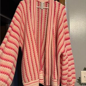 Cozy Pink and Cream Striped Cardigan